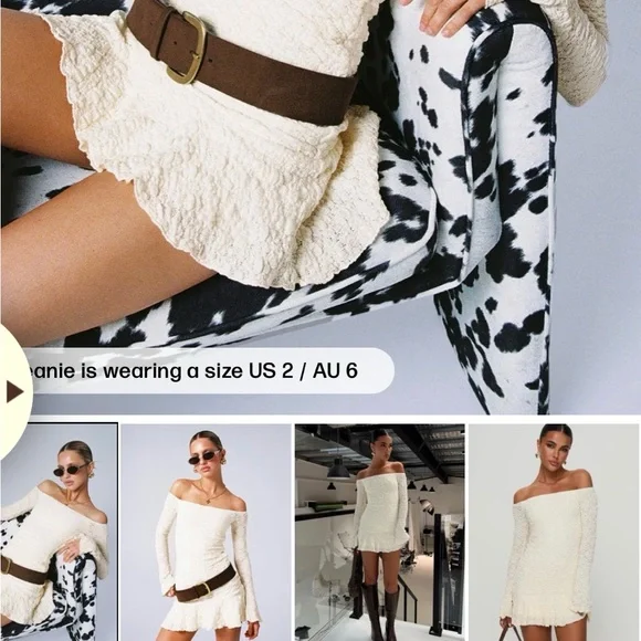 PRINCESS POLLY Off Shoulder Long Sleeve  Dress Cream - Picture 6 of 6